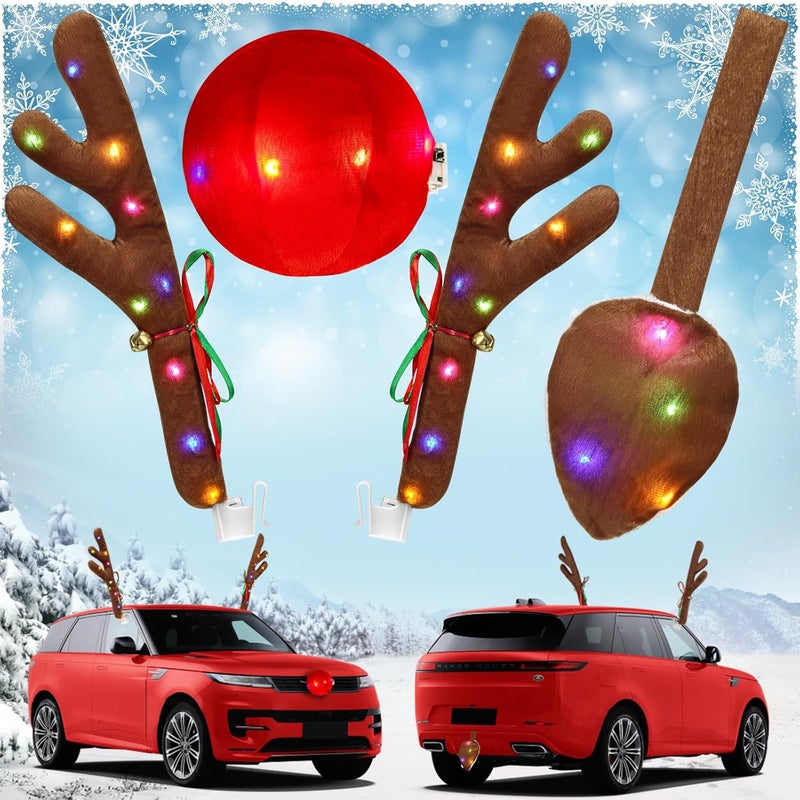Angooni Charming Christmas Car Decoration, Festive Reindeer Kit, LED Reindeer Christmas Decoration for Car, Nice Gift for Families & Friends, Suitable for Jeeps, Trucks, Golf Carts... - Image 1